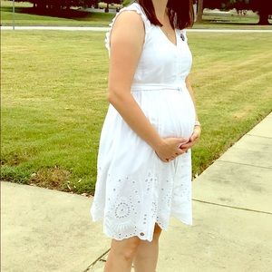 Motherhood maternity white eye-lit dress